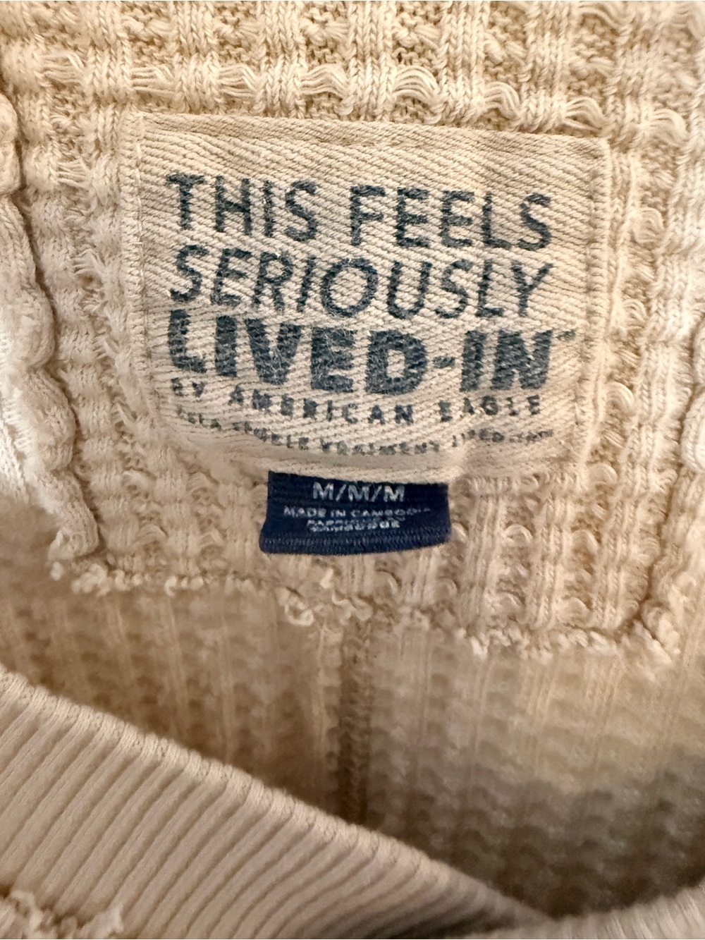 American Eagle Outfitters Cream Waffle Knit Hooded Pullover